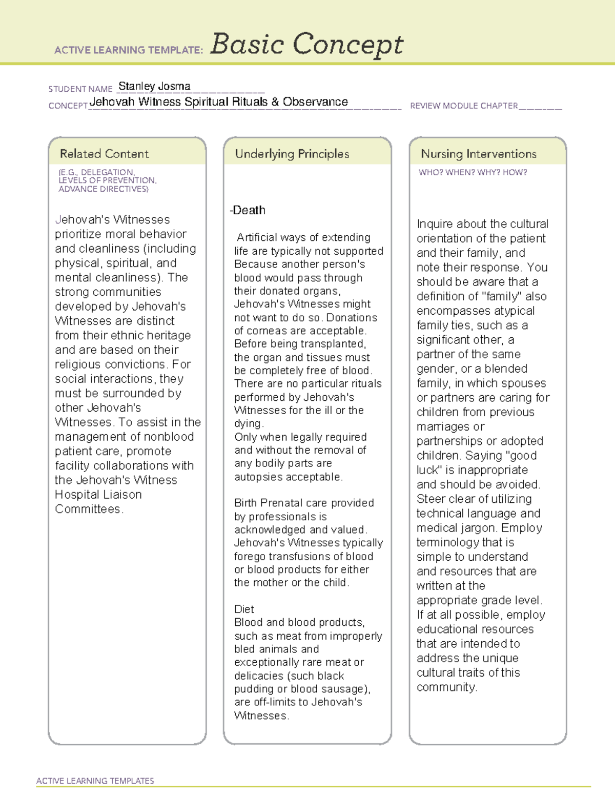 Basic concept Jehovah witness Observance - ACTIVE LEARNING TEMPLATES ...