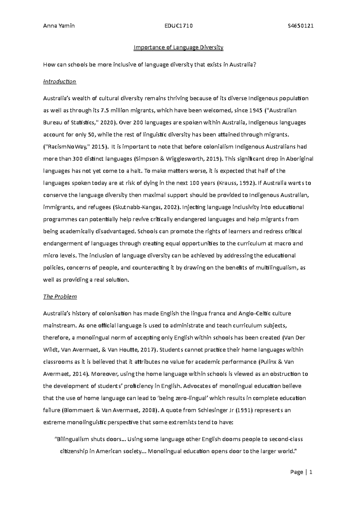 Assignment 2 - Importance of Language Diversity How can schools be more ...