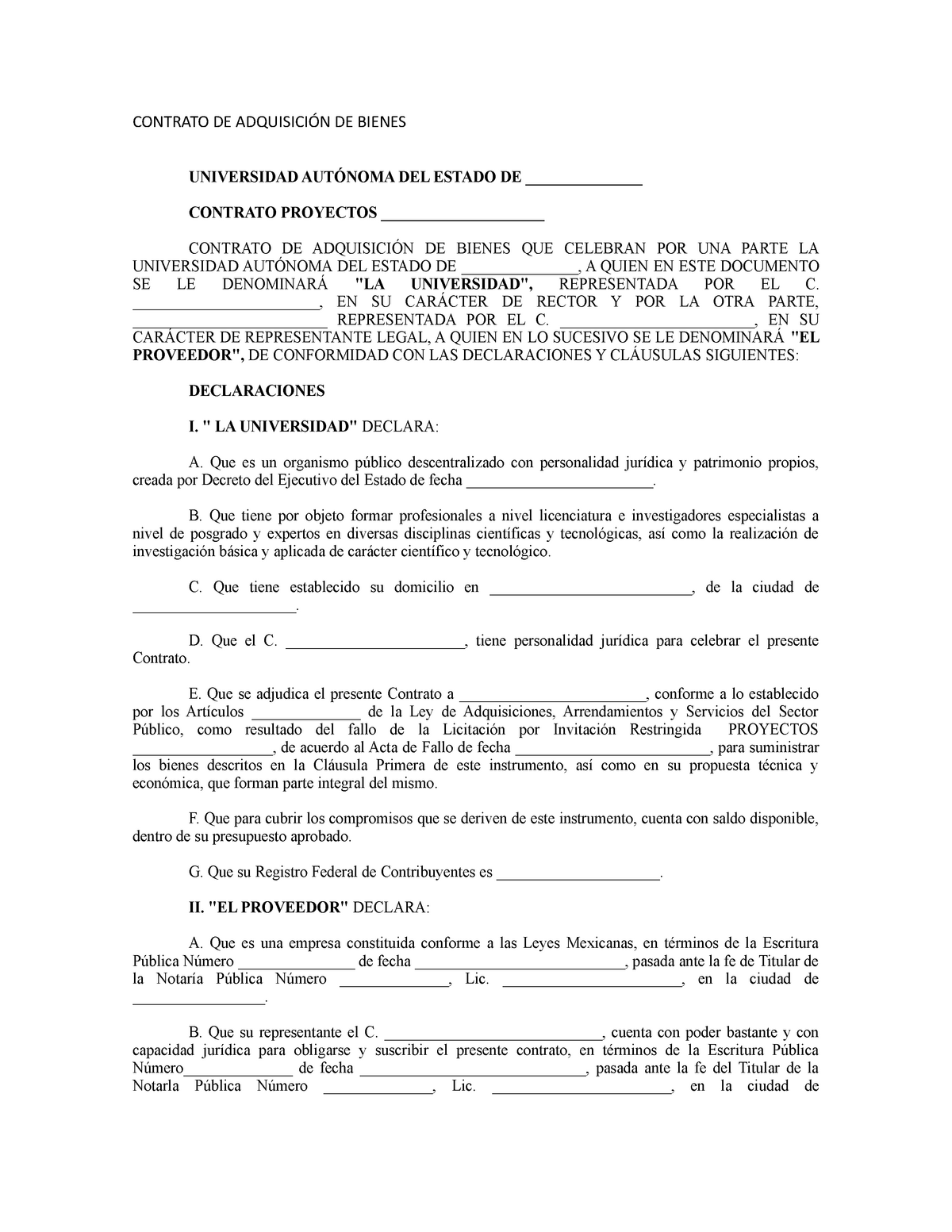 Contrato DE Adquisición DE Bienes - CONTRATO DE DE BIENES UNIVERSIDAD ...