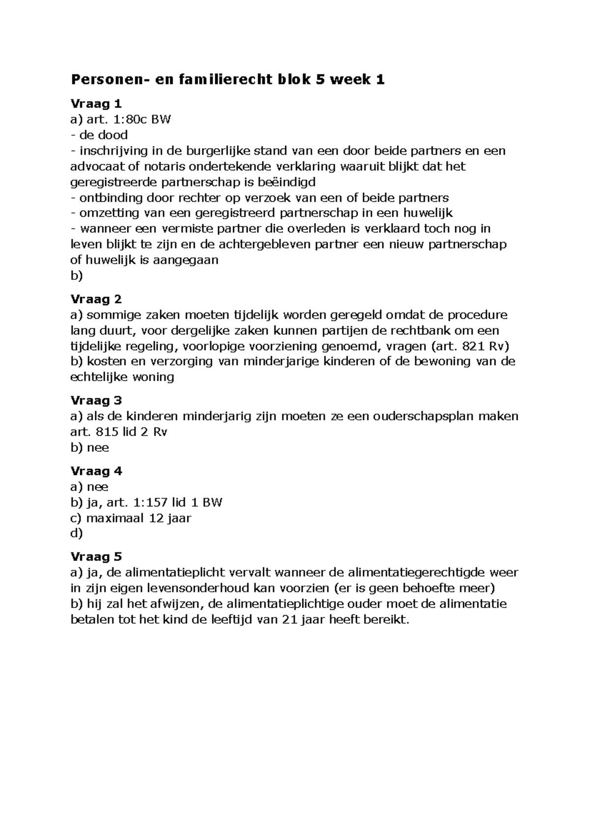 Personen- En Familierecht Week 1 Blok 5 - 1:80c BW De Dood Inschrijving ...