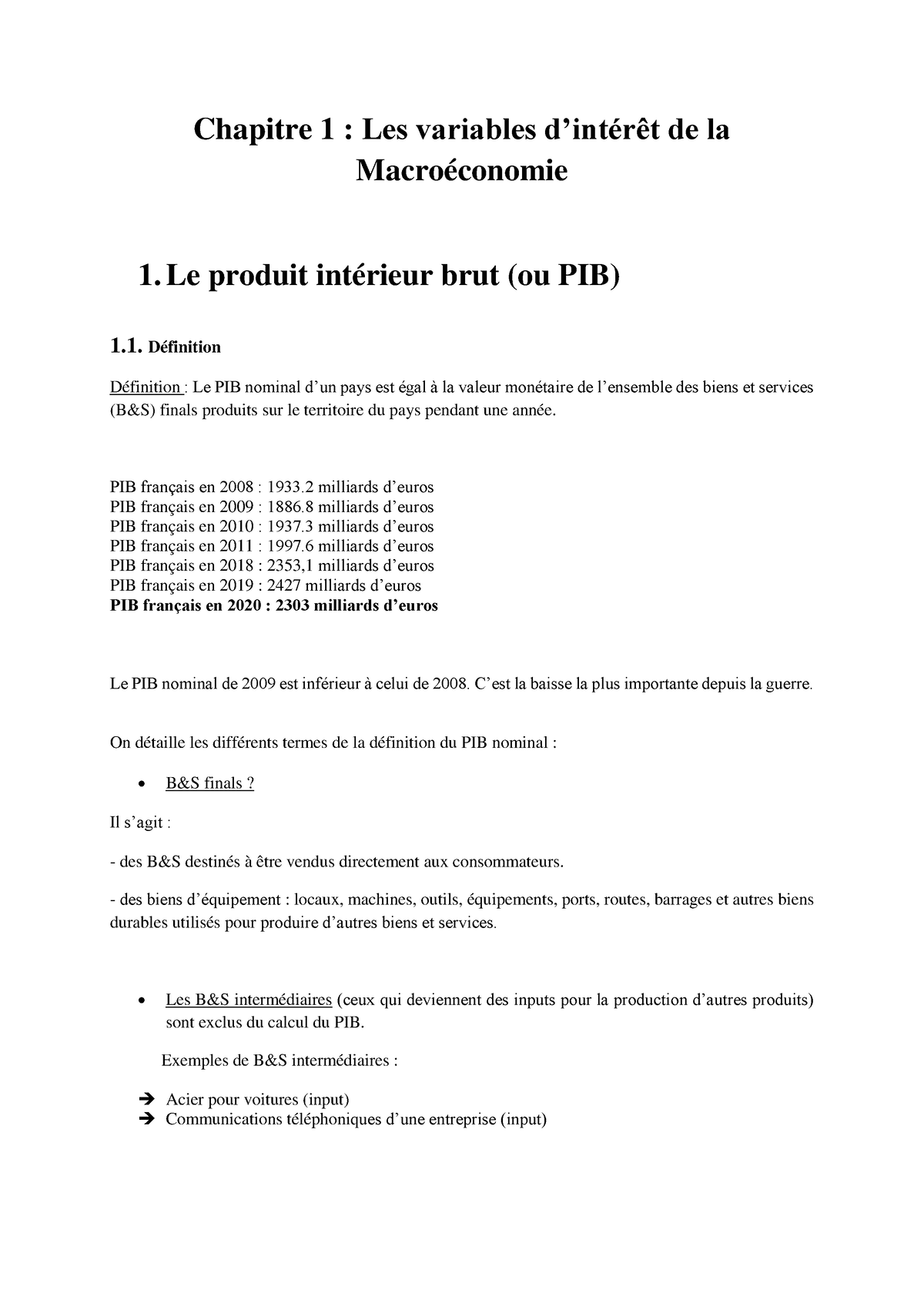 Chap1 Economie Général - Chapitre 1 : Les Variables D’intérêt De La ...