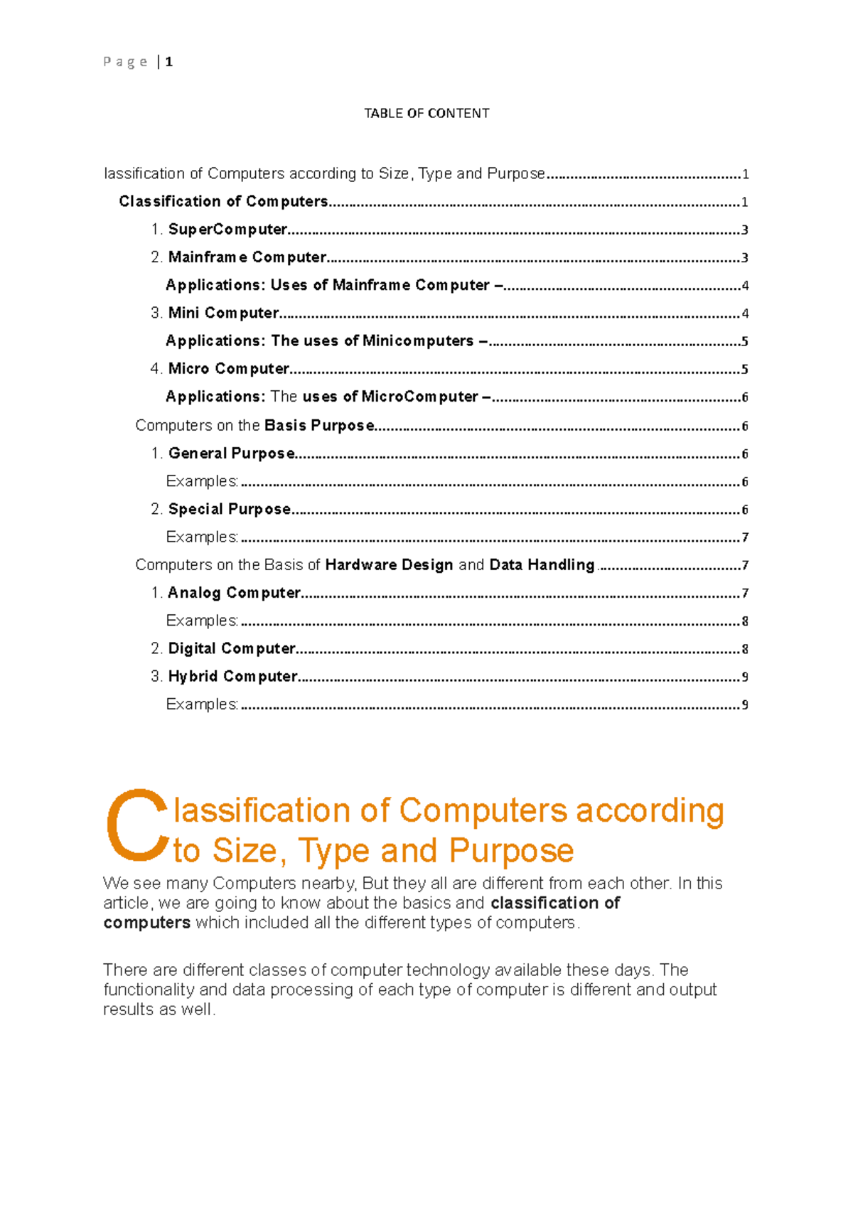 essay on classification of computer