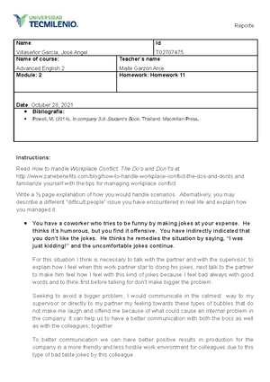 Homework 1 Advanced English Repaso de ingles basico - Ingles Avanzado ...
