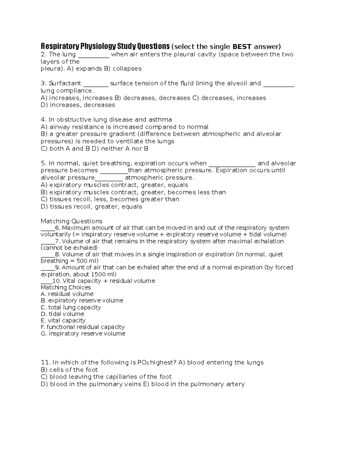 Respiratory Physiology Study Questions - A) expands B) collapses ...