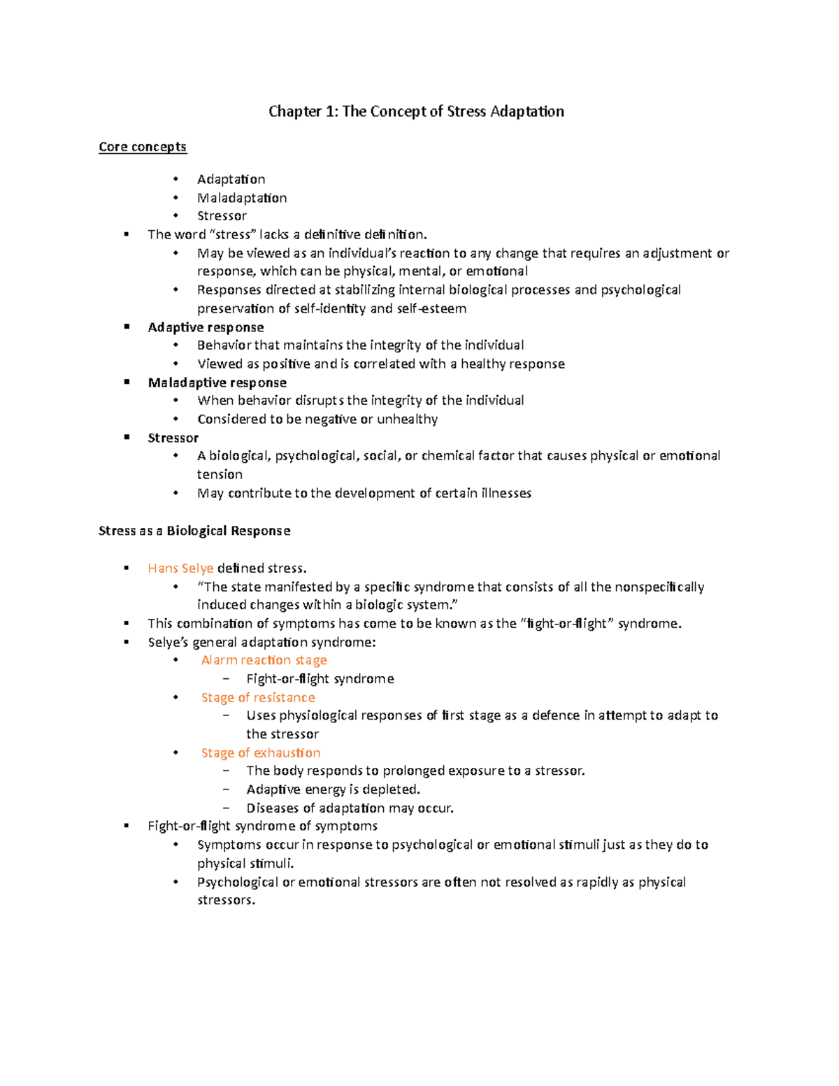 Ch 1,3 - Notes - Chapter 1: The Concept of Stress Adaptation Core ...