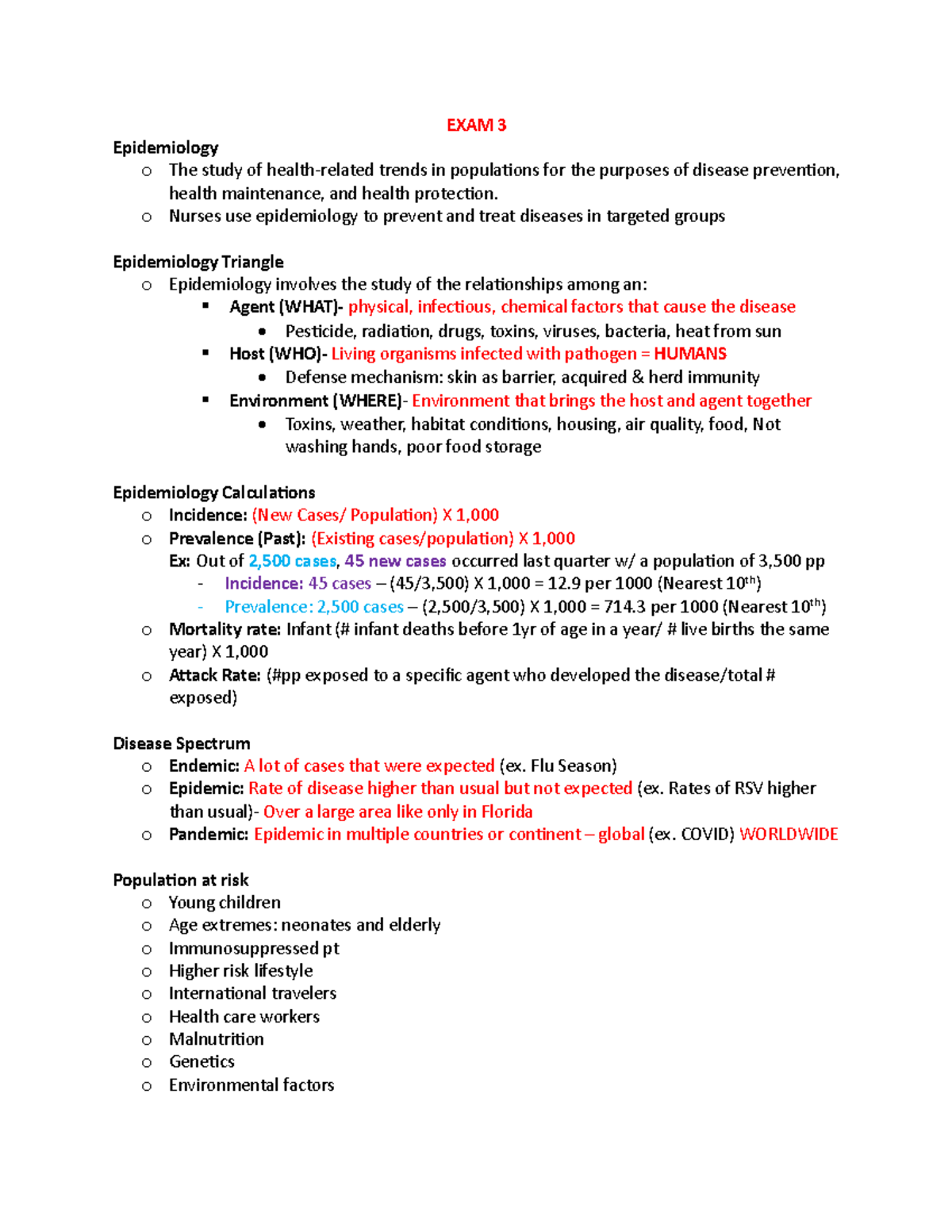 EXAM 3 PDF1 Notes test 3 EXAM 3 Epidemiology o The study of health