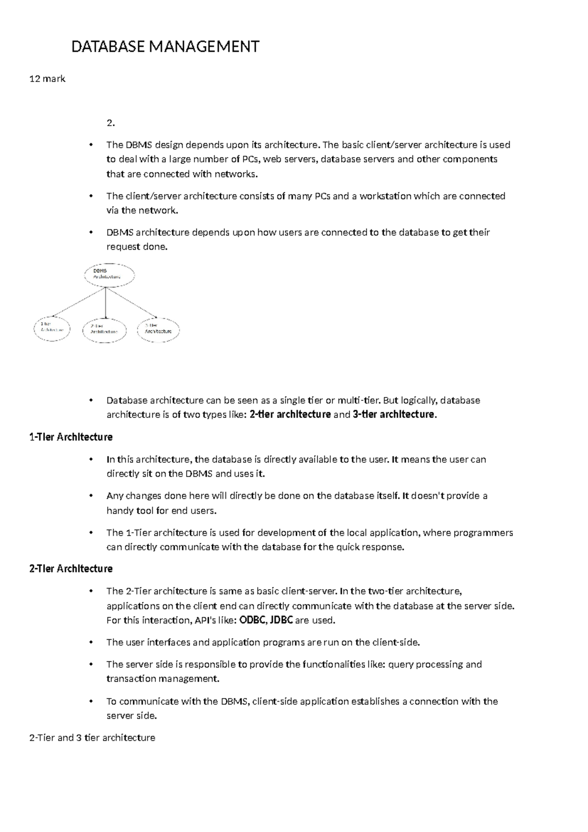 DBMS 12 MARK - Importants - DATABASE MANAGEMENT 12 mark 2. The DBMS ...