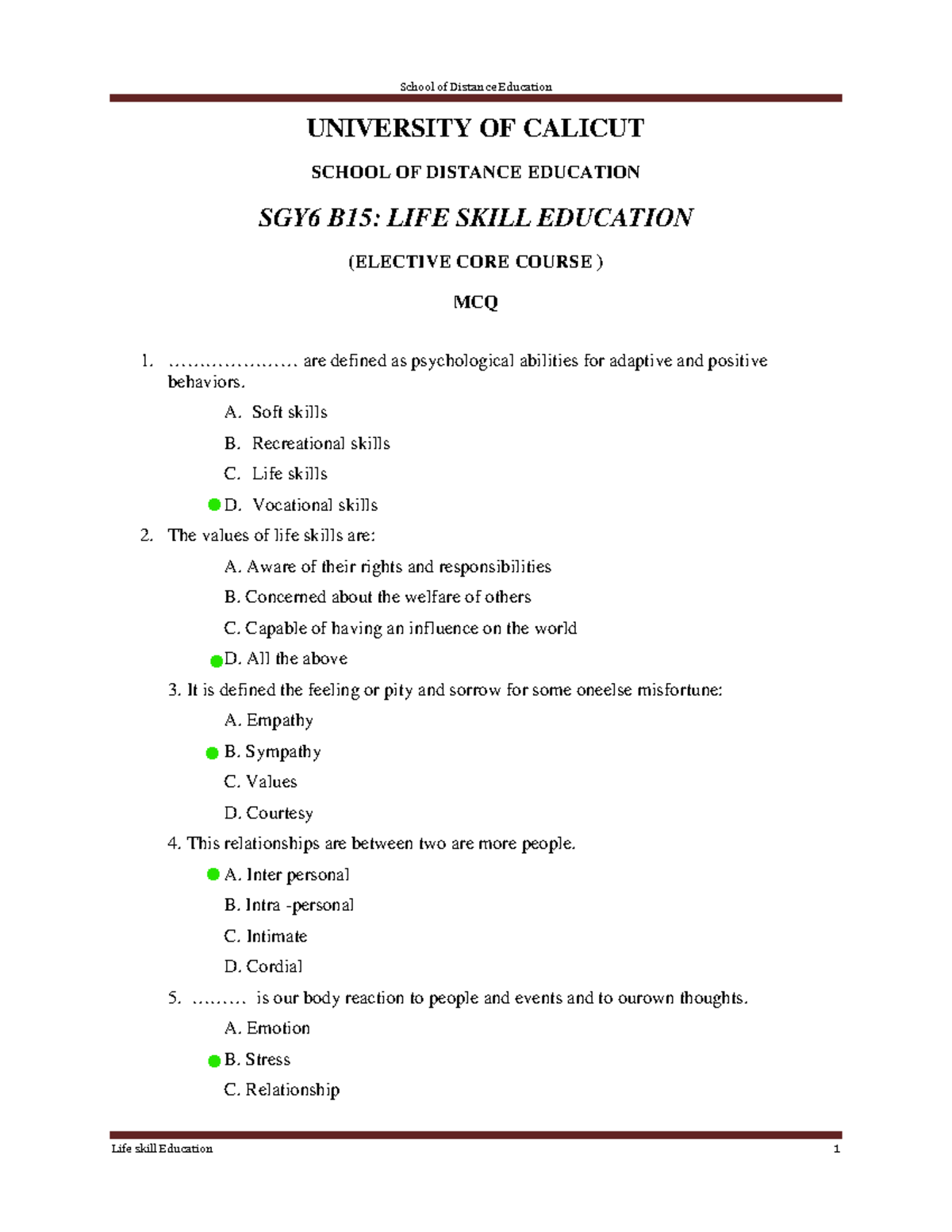 Full Marked 6th Sem MCQ- LIFE Skill Education.docx(1) (1) - UNIVERSITY ...