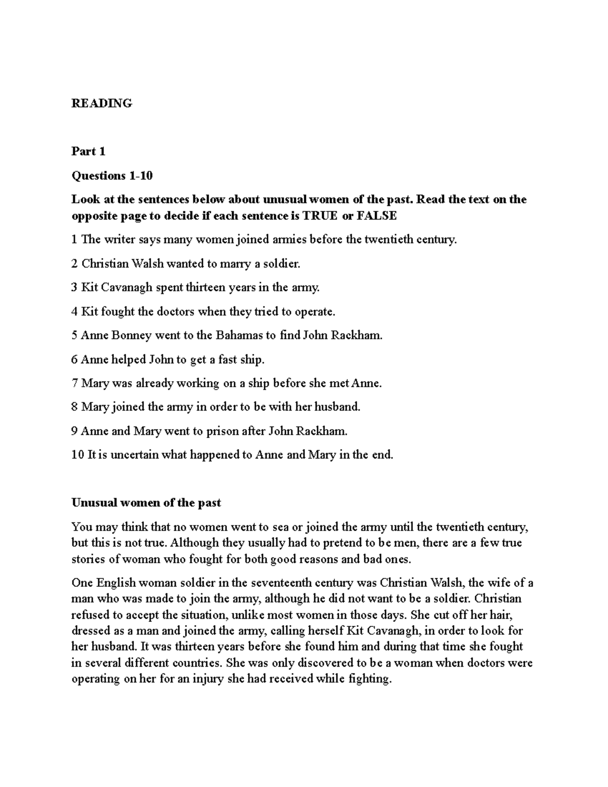 Practice Test 1 + Key key READING Part 1 Questions 1 Look at the