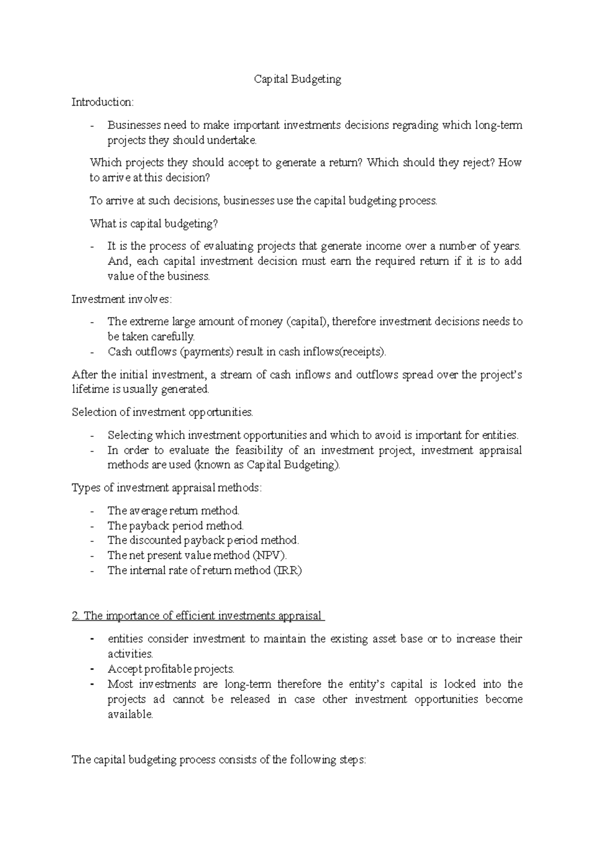 Week 12 - CB - EXTRA NOTES - Capital Budgeting Introduction: Businesses ...