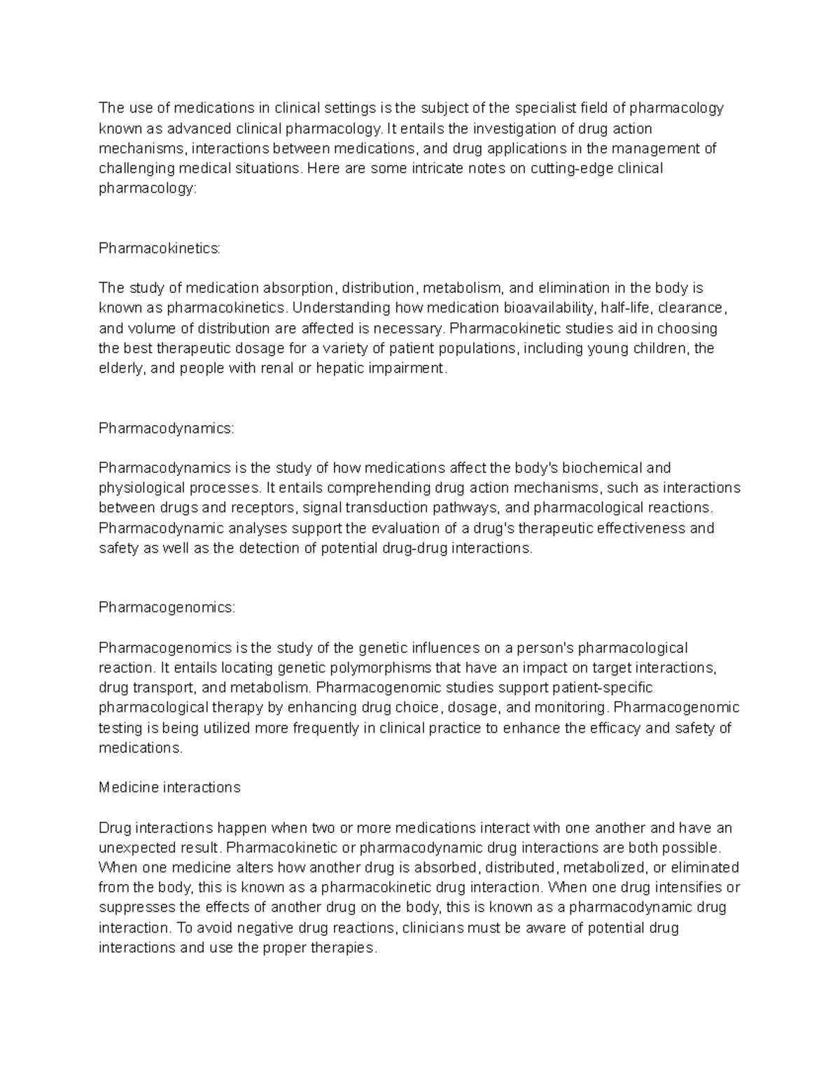 Notes on Advanced Clinical Pharmacology - The use of medications in ...