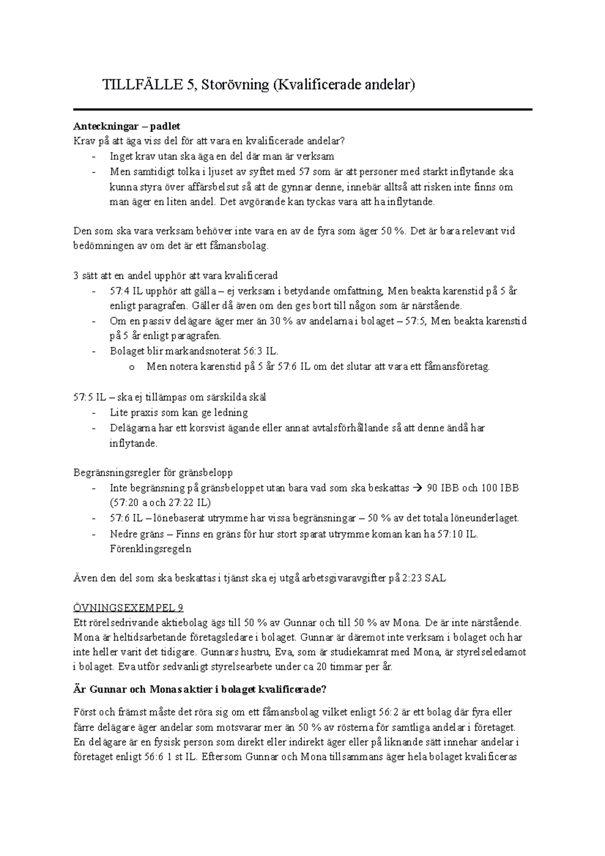 Sektion C - Tillfälle 5 - Gruppövning Skatterätt - TILLFÄLLE 5 ...