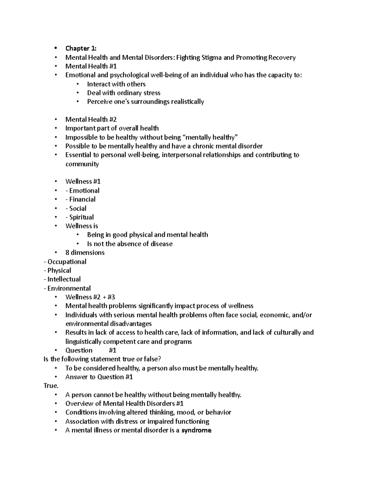 Psych Chapter 1 - Chapter 1: Mental Health And Mental Disorders: Fighting Stigma And Promoting ...