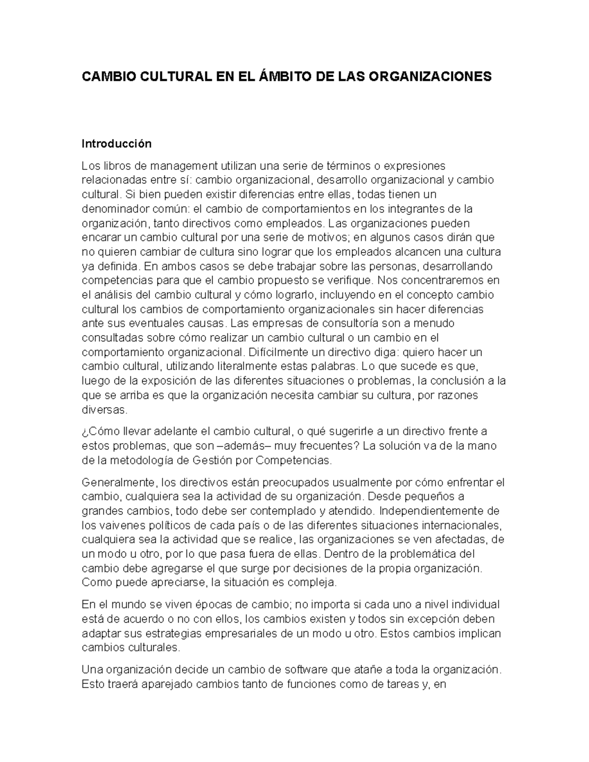 Cambio cultural en el ámbito de las organizaciones - CAMBIO CULTURAL EN ...