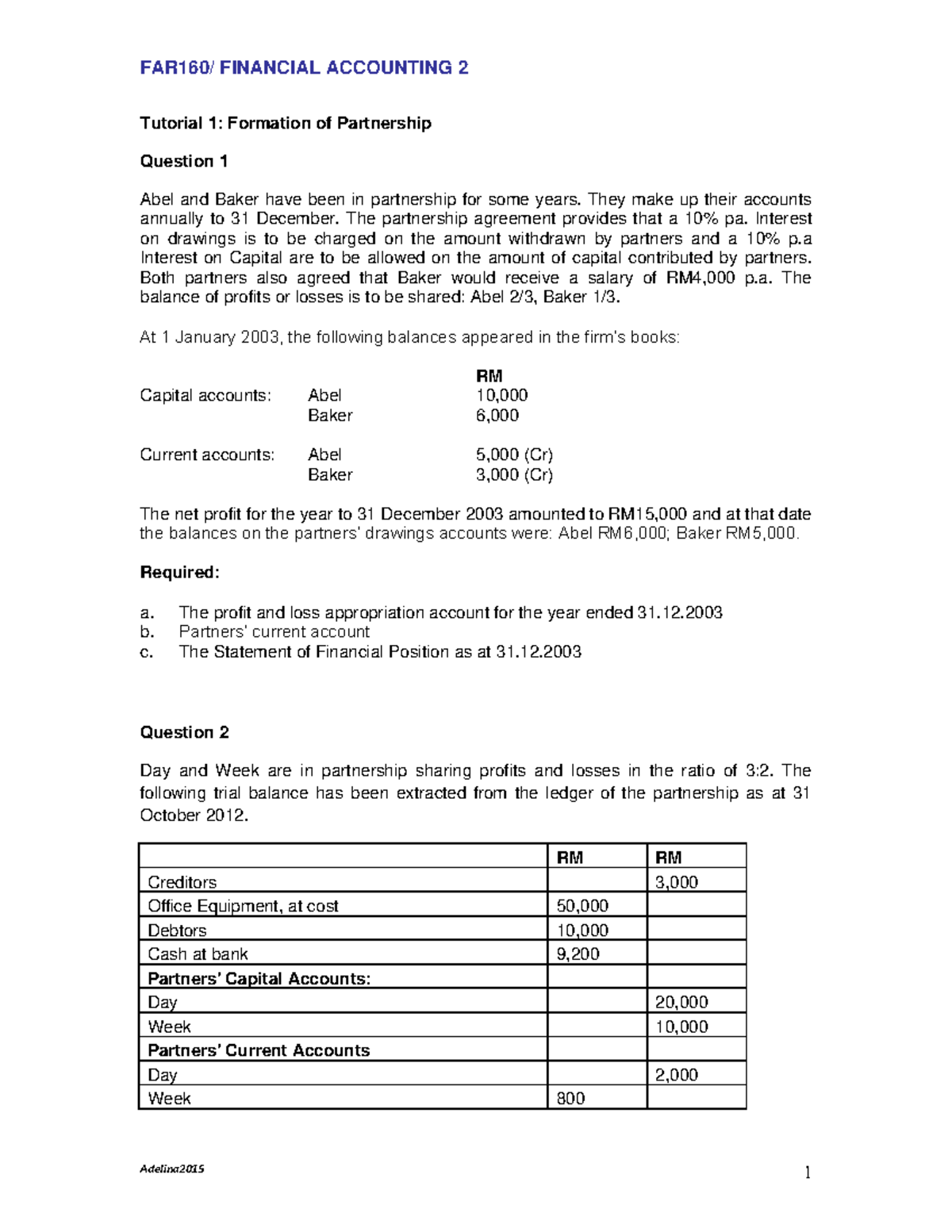 Tutorial 1 - Introduction to accounting for partnership - Tutorial 1 ...