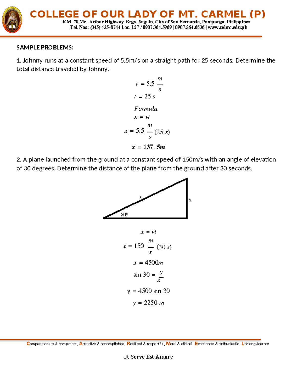 Physics 03 Rectilinear Motion Sample Problems KM. 78 Mc. Arthur