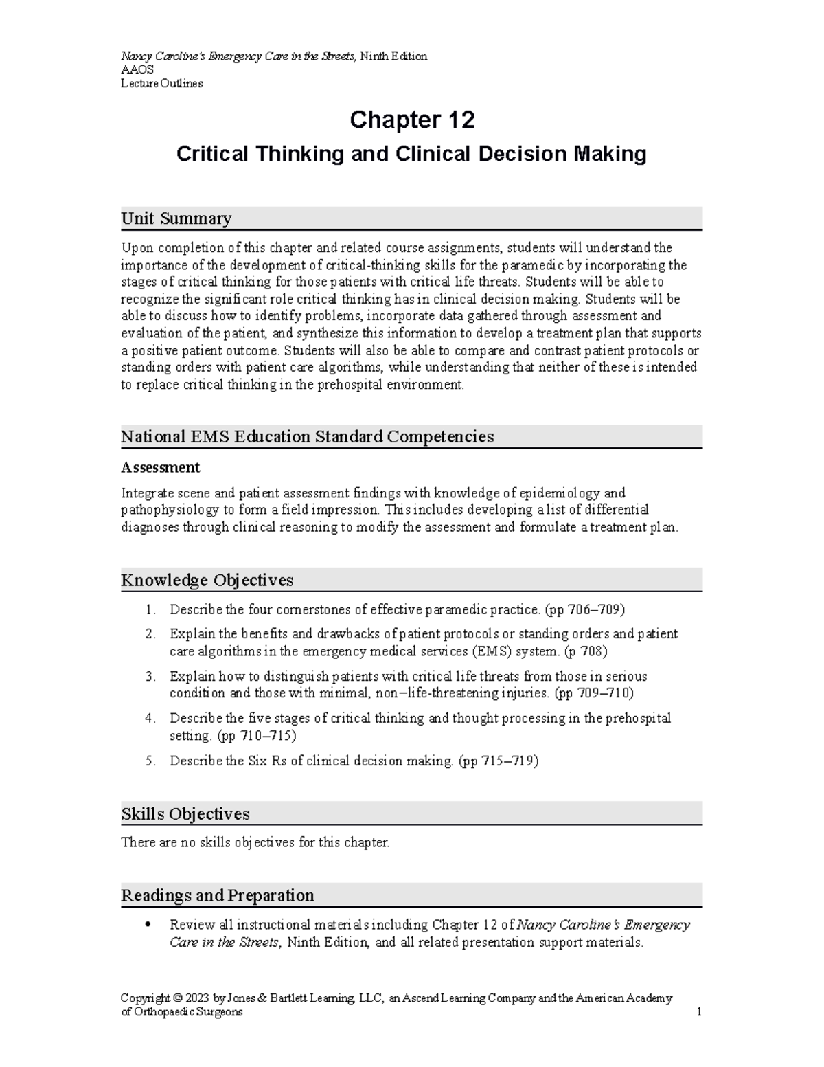 critical thinking chapter outlines