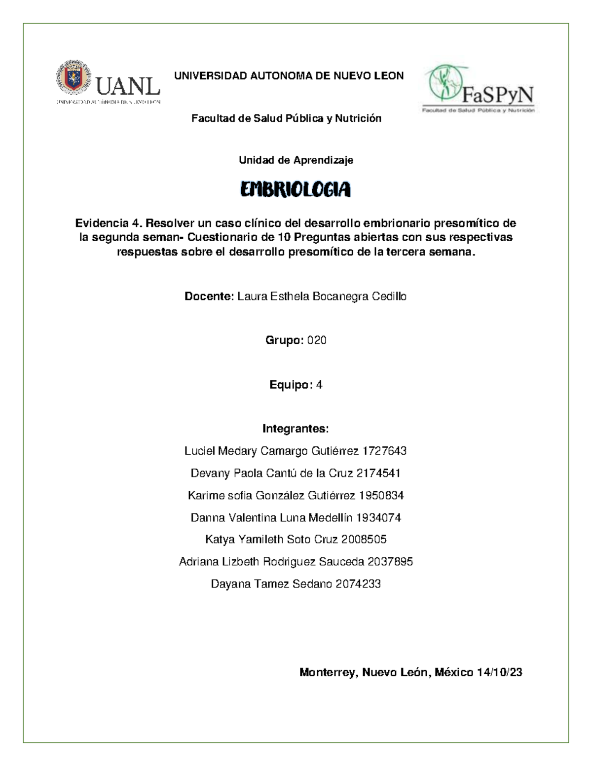 Ev4 Equipo 4 - hss - UNIVERSIDAD AUTONOMA DE NUEVO LEON Facultad de ...