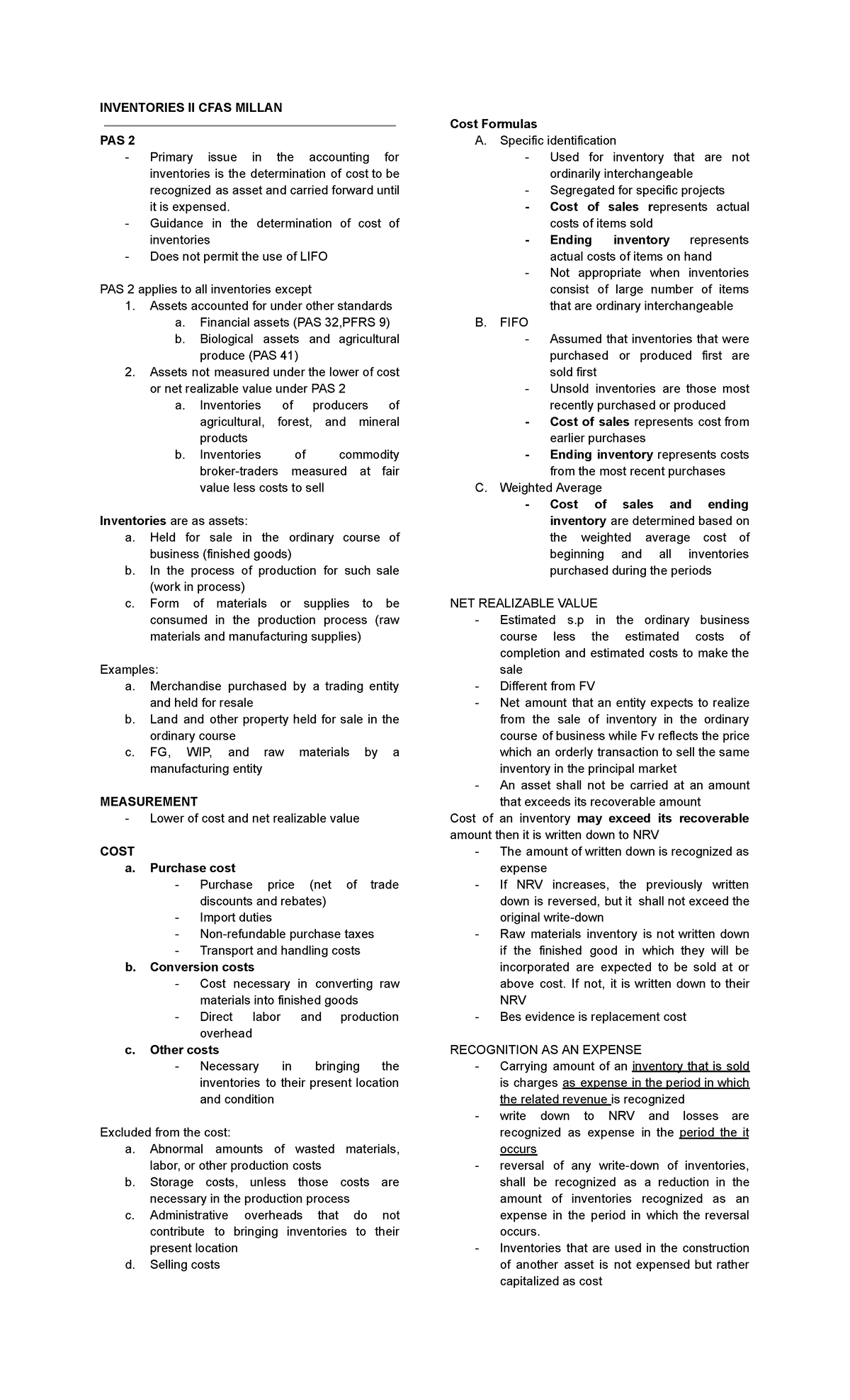 Inventories Notes - fFAR - INVENTORIES II CFAS MILLAN PAS 2 Primary ...