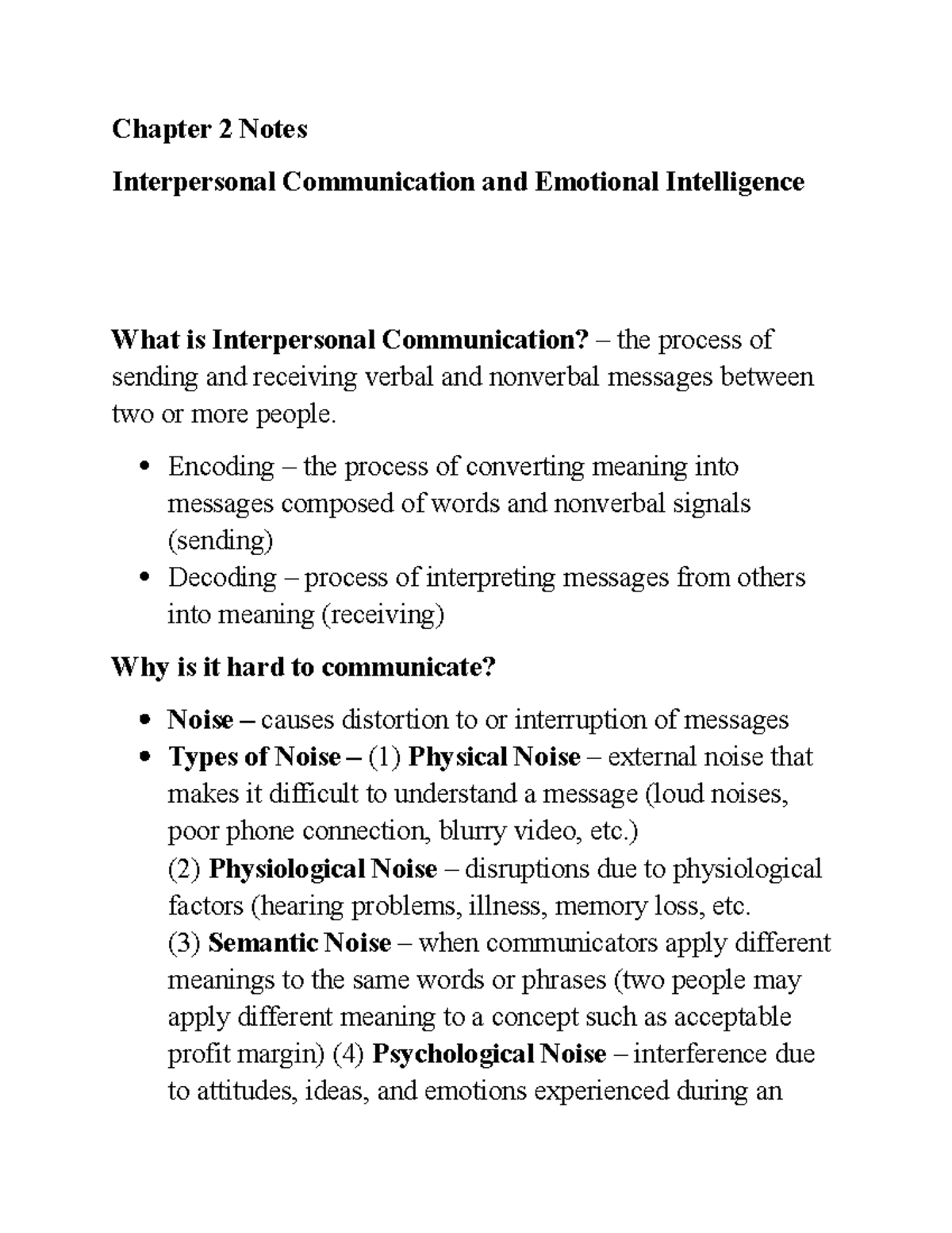 Chapter 2 Notes New Book - Chapter 2 Notes Interpersonal Communication ...