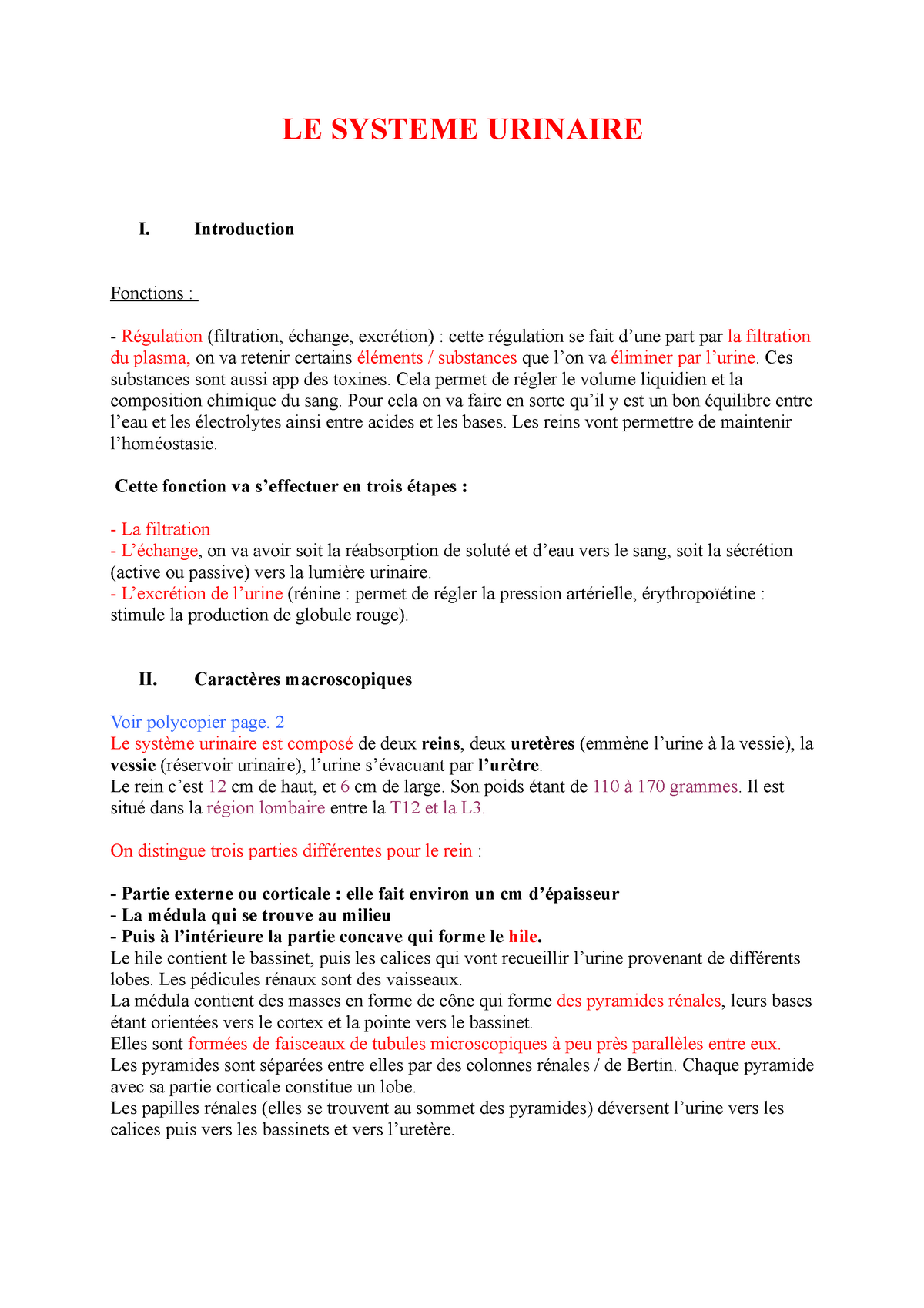 chap3 syst urinaire cours physio l2 staps le systeme urinaire i introduction fonctions studocu