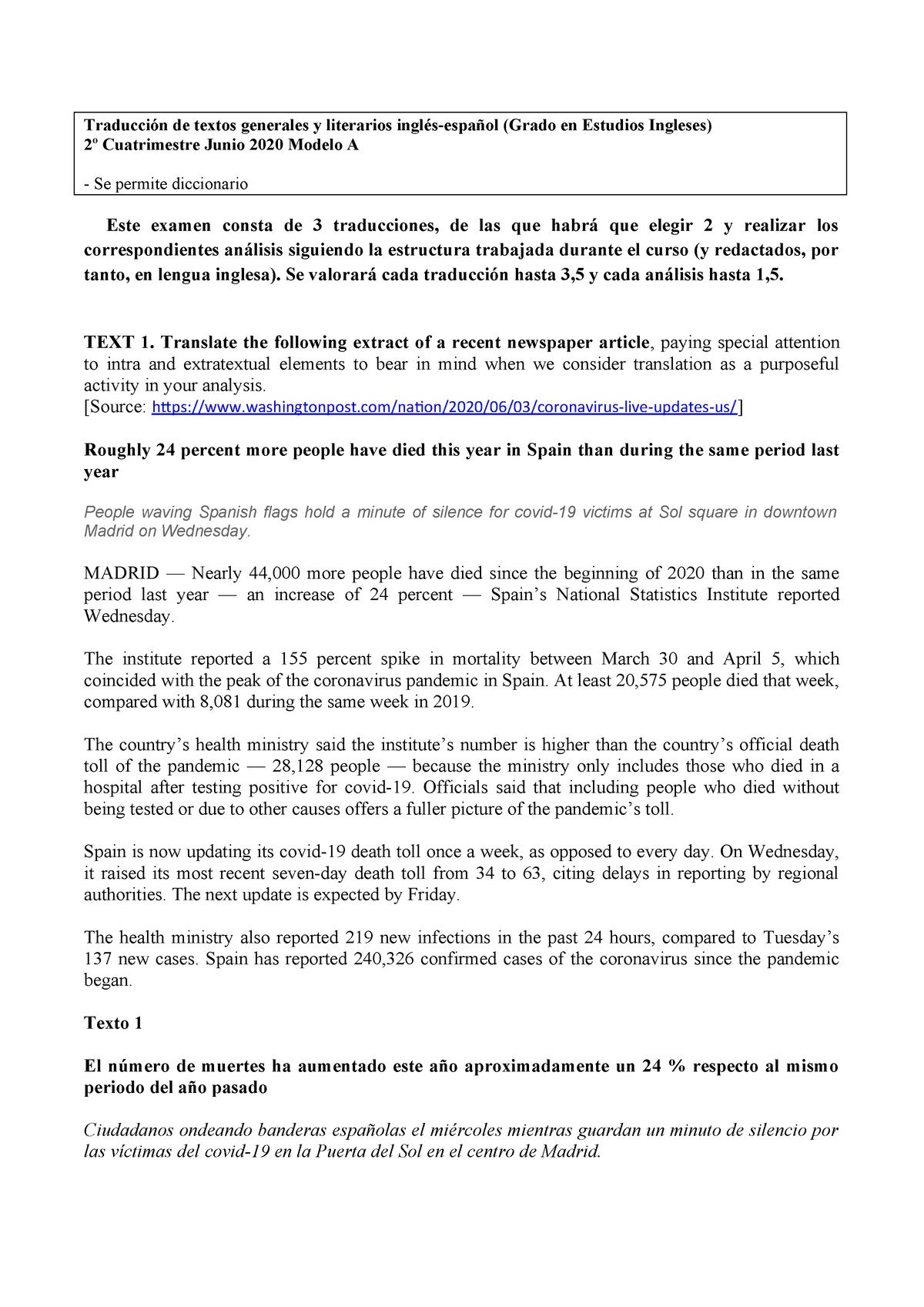 Examen Uned Traducci De Textos Generales Literarios Grado En Estudios Ingleses Cuatrimestre Junio Modelo Se Permite Diccionario Este Examen Studocu