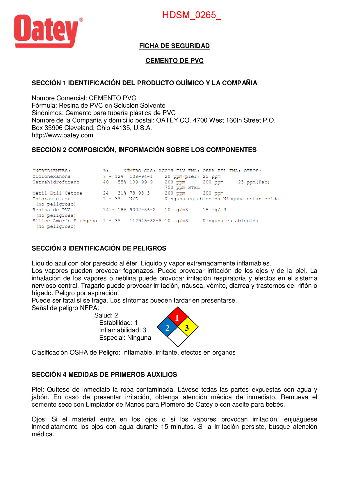 Msds Pegamento Azul Nuyj Ficha De Seguridad Cemento De Pvc Secci N