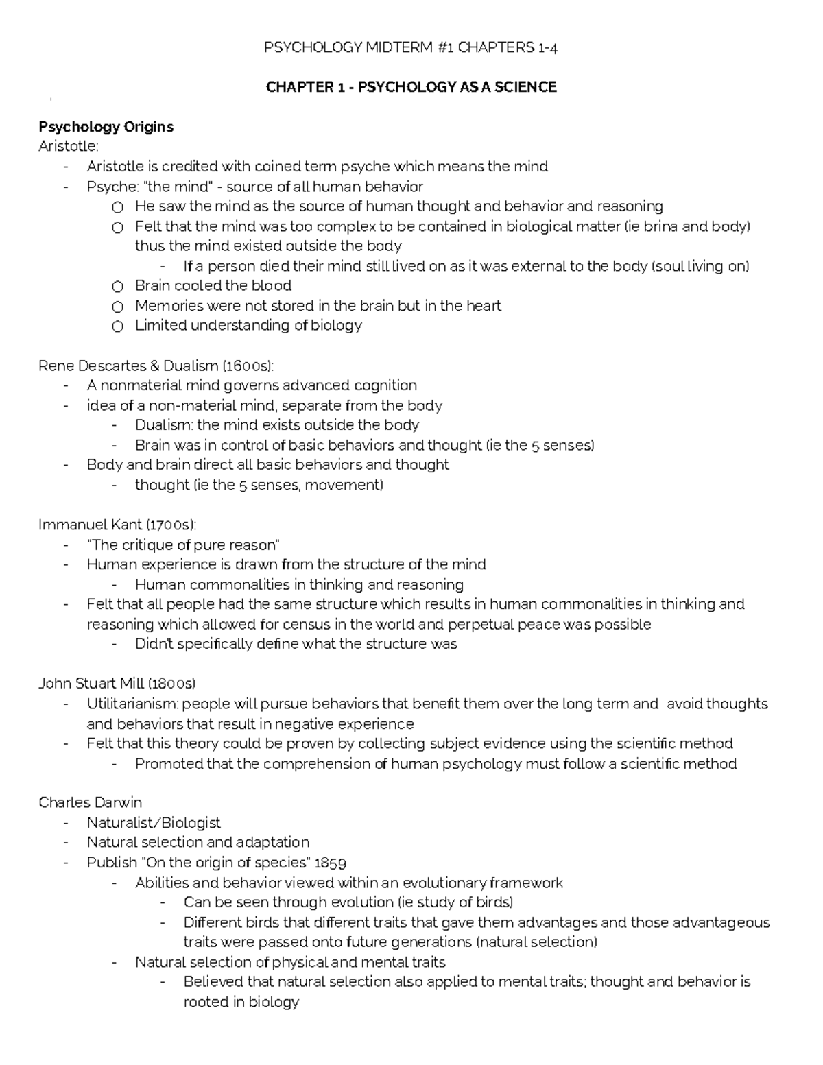 PSY 120 - Midterm 1 - Review Sheet - PSYCHOLOGY MIDTERM #1 CHAPTERS 1 ...