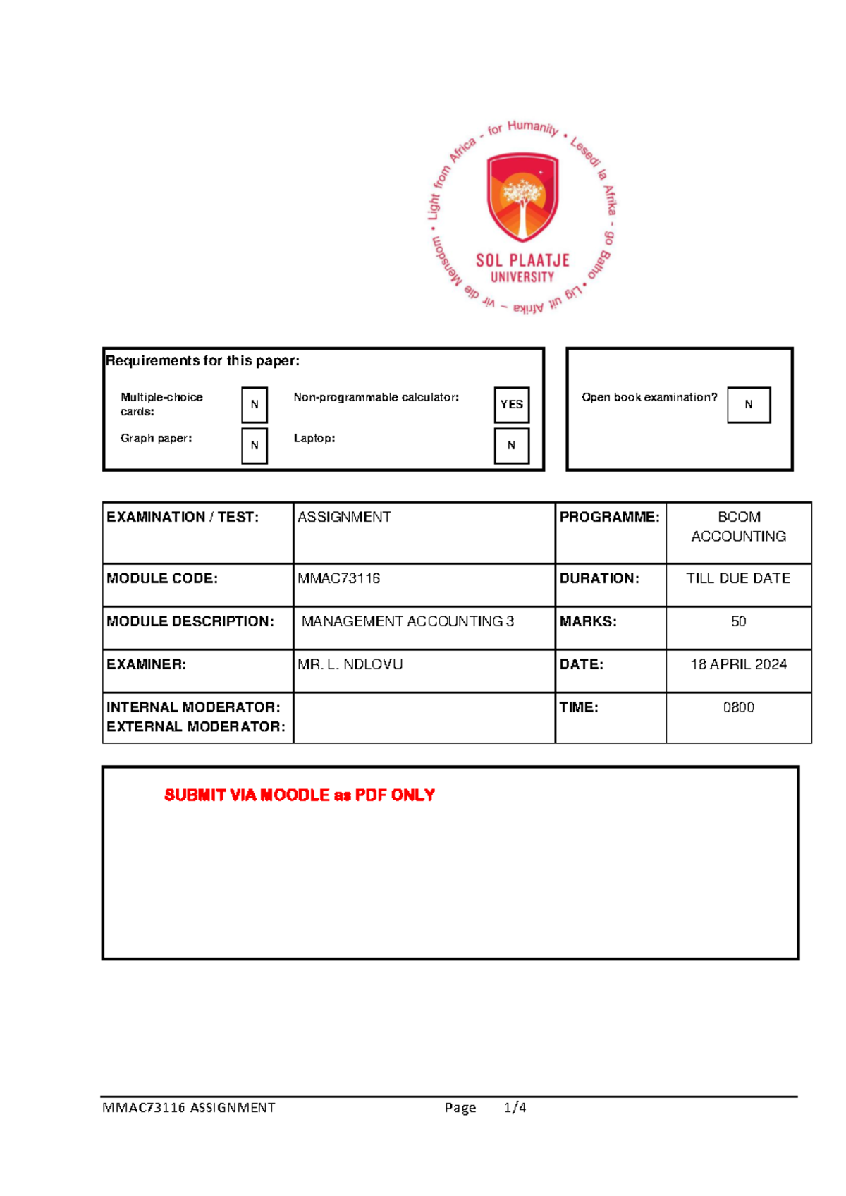 MMAC731 - Assignment - 2024 - Requirements for this paper: Multiple ...