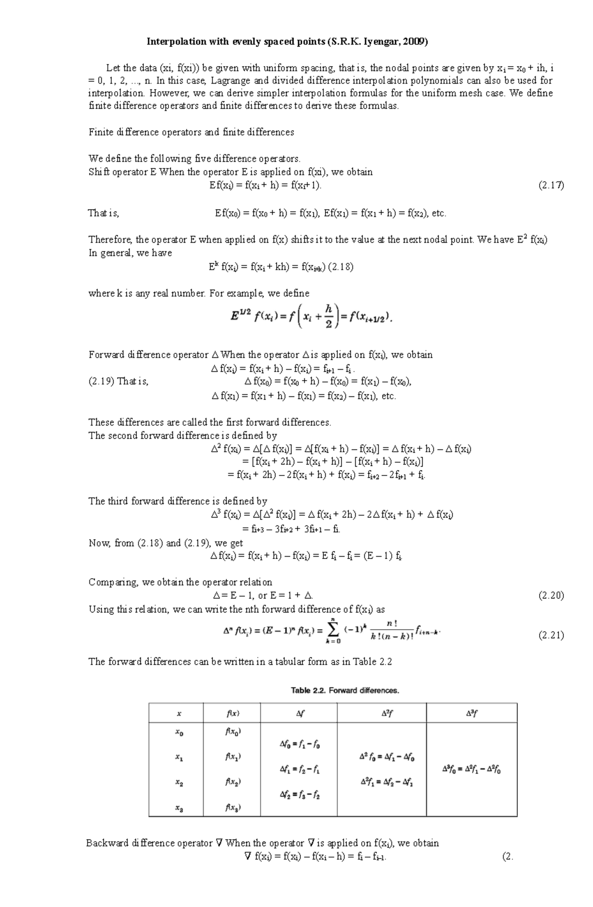 Interpolation with evenly spaced points (S.R.K. Iyengar, 2009 ...