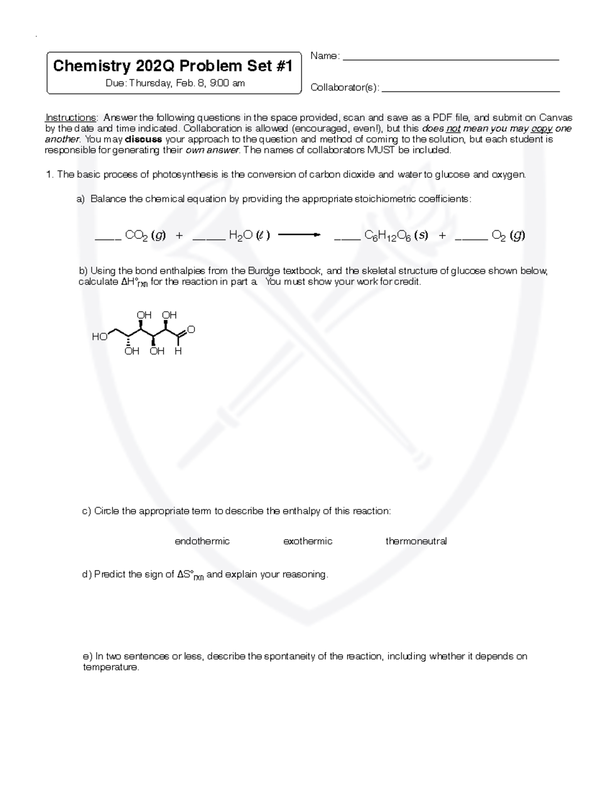 Problem+Set+1%2C+202Q+S24 - Chemistry 202Q Problem Set Due: Thursday ...