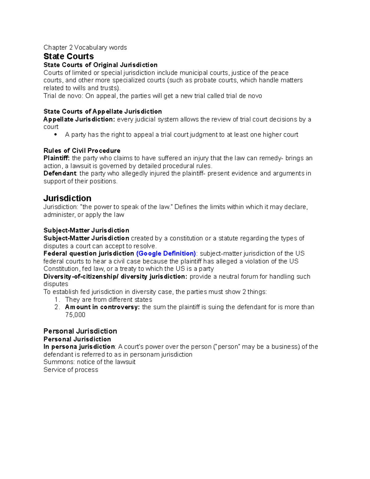 Chapter 2 Vocabulary words - Chapter 2 Vocabulary words State Courts ...