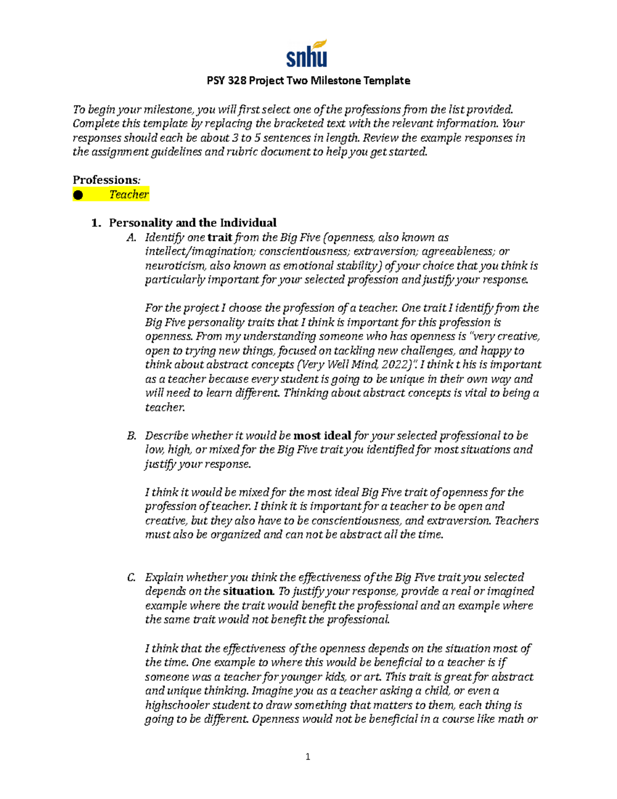PSY 328 Project Two Milestone Template 3 - PSY 328 Project Two ...