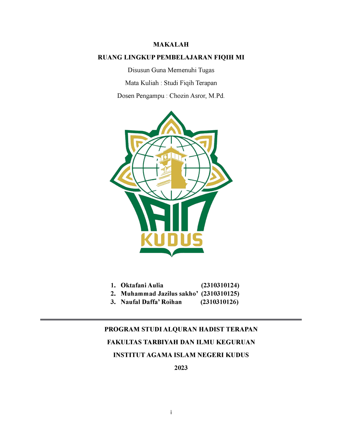 Makalah Studi Fiqih Terapan - MAKALAH RUANG LINGKUP PEMBELAJARAN FIQIH ...