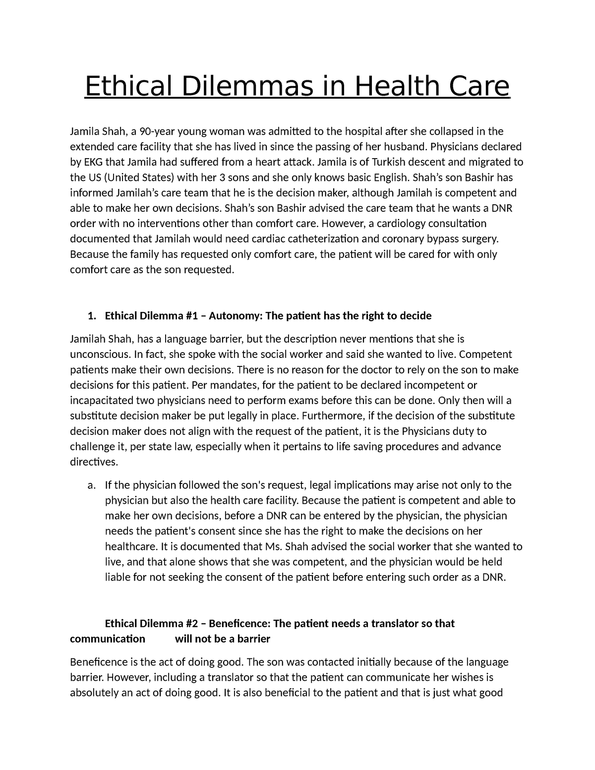 healthcare ethics essay