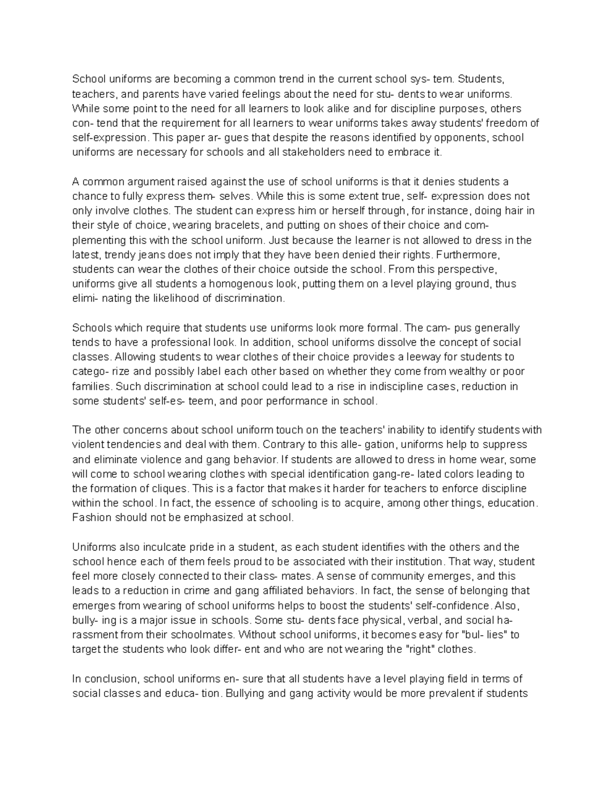 Untitled document Does school uniform necessary? Does school uniform