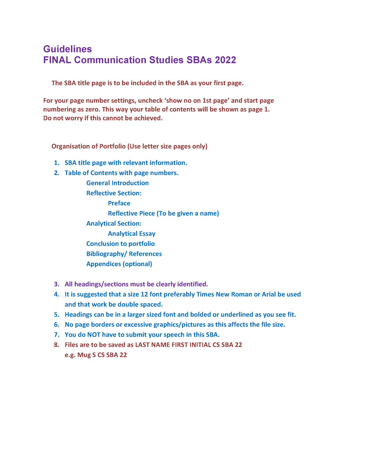 Communication Studies SBA Guidelines Guidelines FINAL Communication