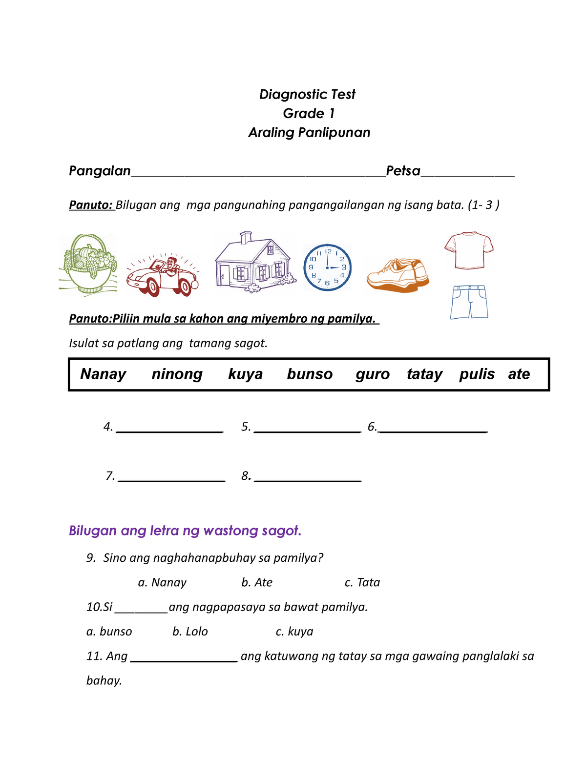 Pre Test Araling Panlipunan Diagnostic Test Grade Araling Panlipunan ...