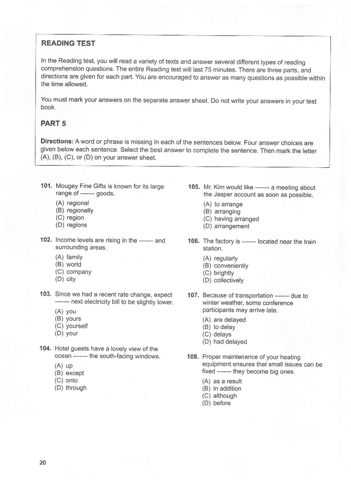 Tổng hợp part 5 10 đề - đề part 5 luyện thi toeic - READING TEST In the ...