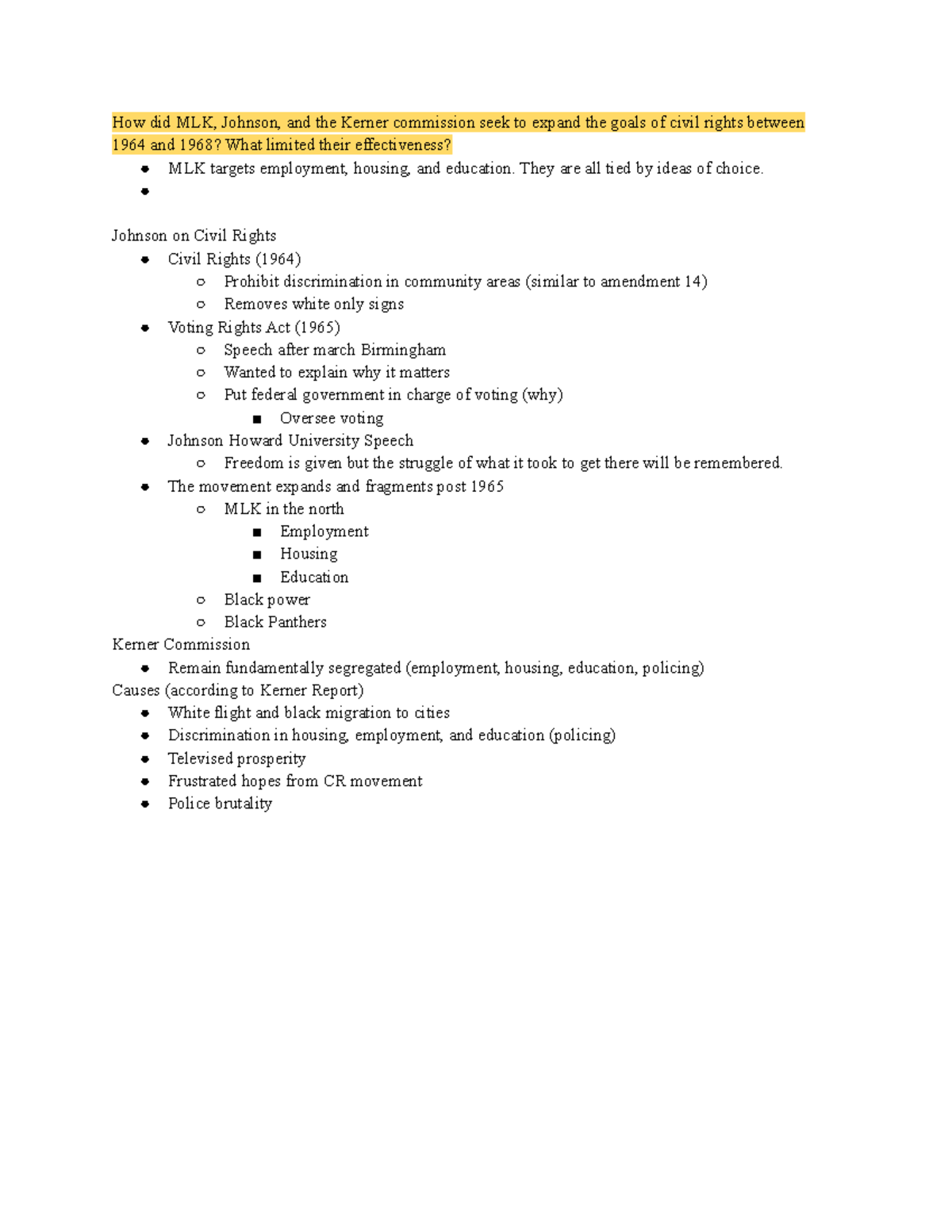 MLK and civil rights notes - How did MLK, Johnson, and the Kerner ...