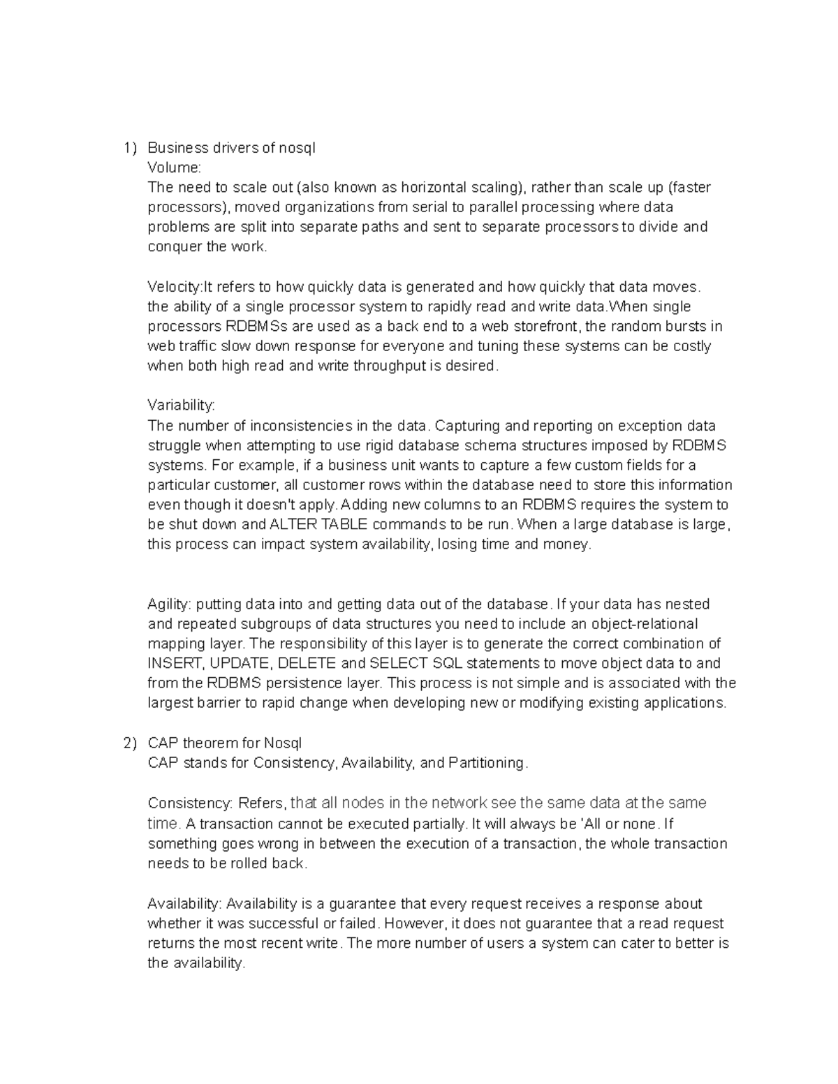 BDA IA2 bda Business drivers of nosql Volume The need to scale out