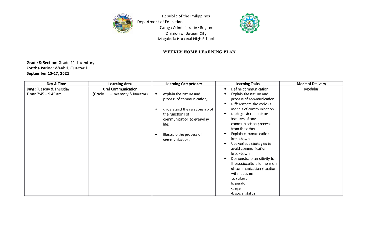 Weekly-Home-Learning-Plan Sept - LDM Practicum Portfolio - Studocu