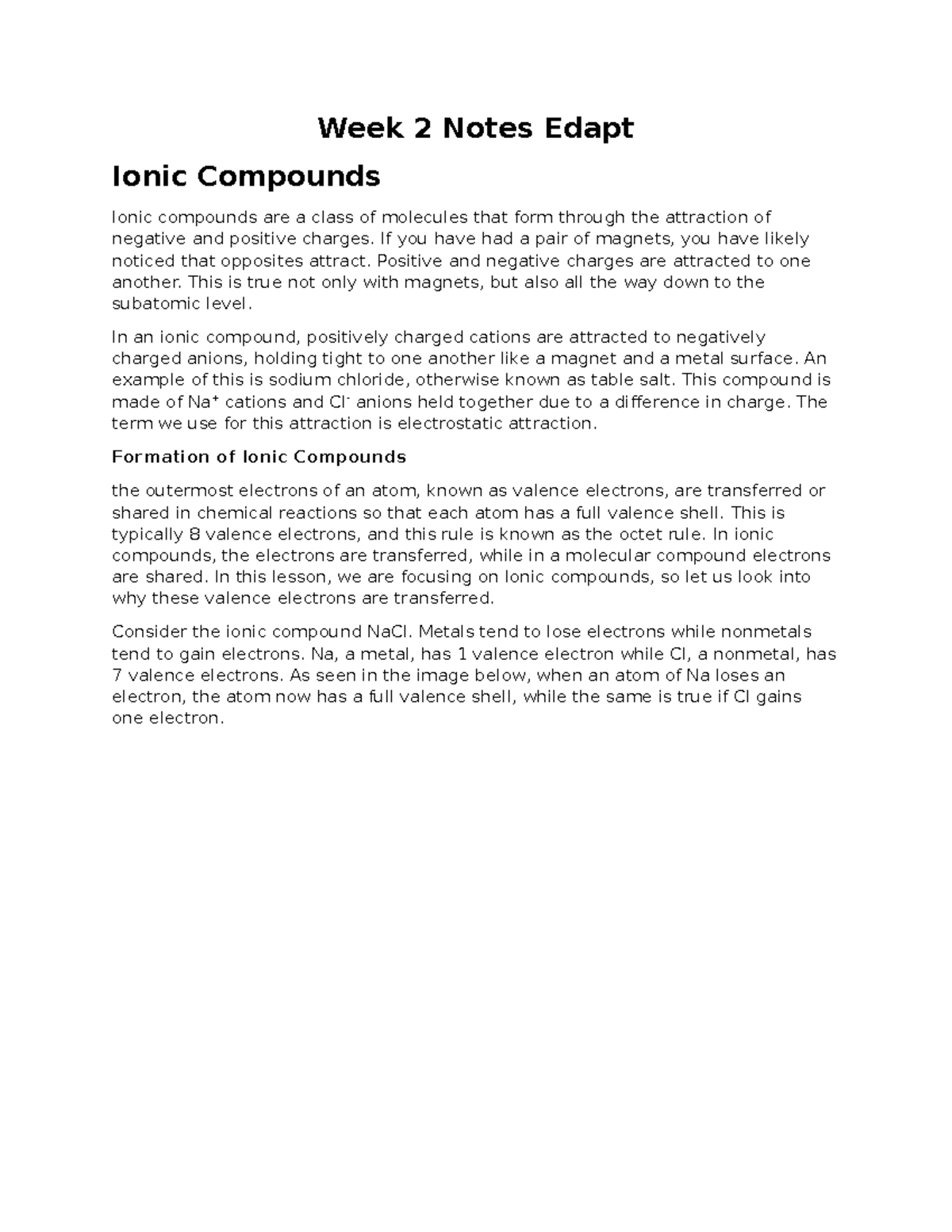 Week2edaptnotes week 2 edapt notes chemistry Week 2 Notes Edapt