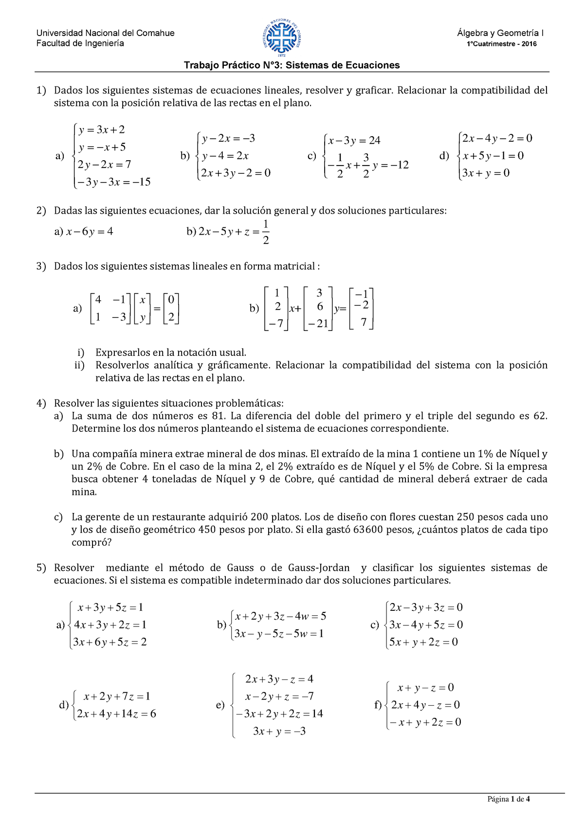 04 Tp N 3 Sistemas De Ecuaciones Lineales 1 C 2016 Studocu