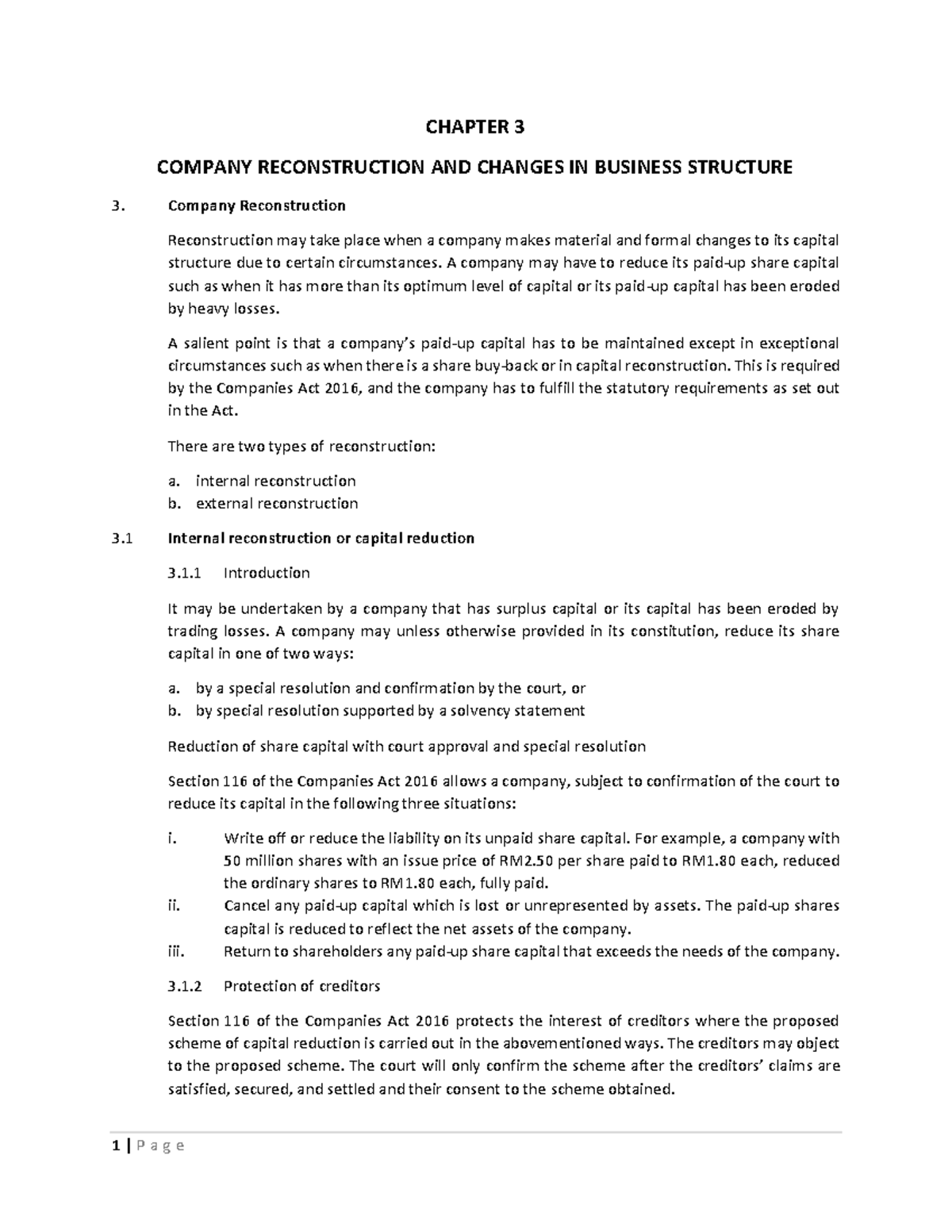 Capital Reduction and Changes in Business Structure CHAPTER 3 COMPANY