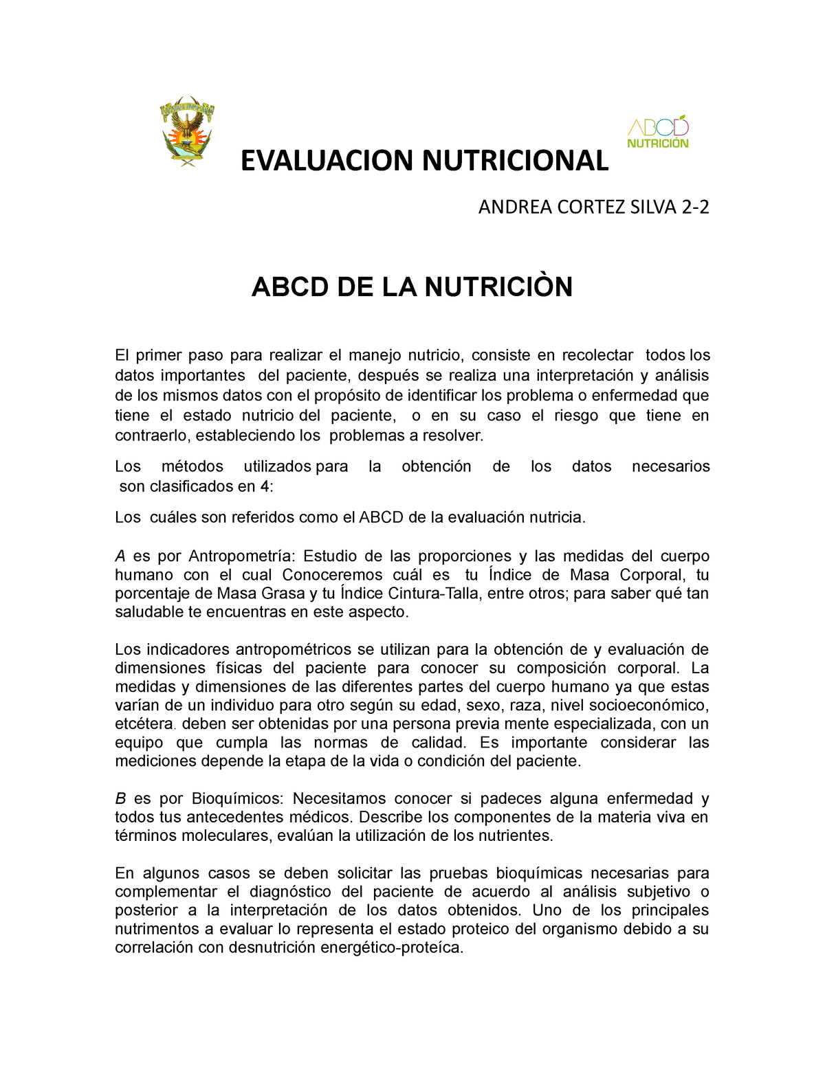 Abcd De La Nutricion Evaluacion Nutricional Andrea Cortez Silva 2 Abcd De La NutriciÒn El 8861