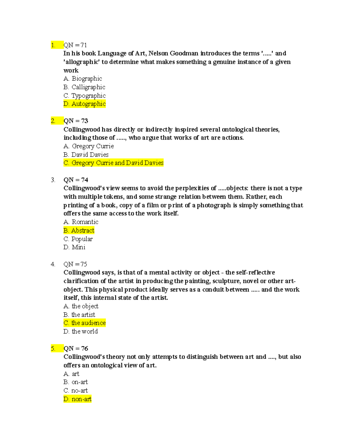 AET 3 sdddsd 1. QN = 71 In his book Language of Art, Nelson Goodman