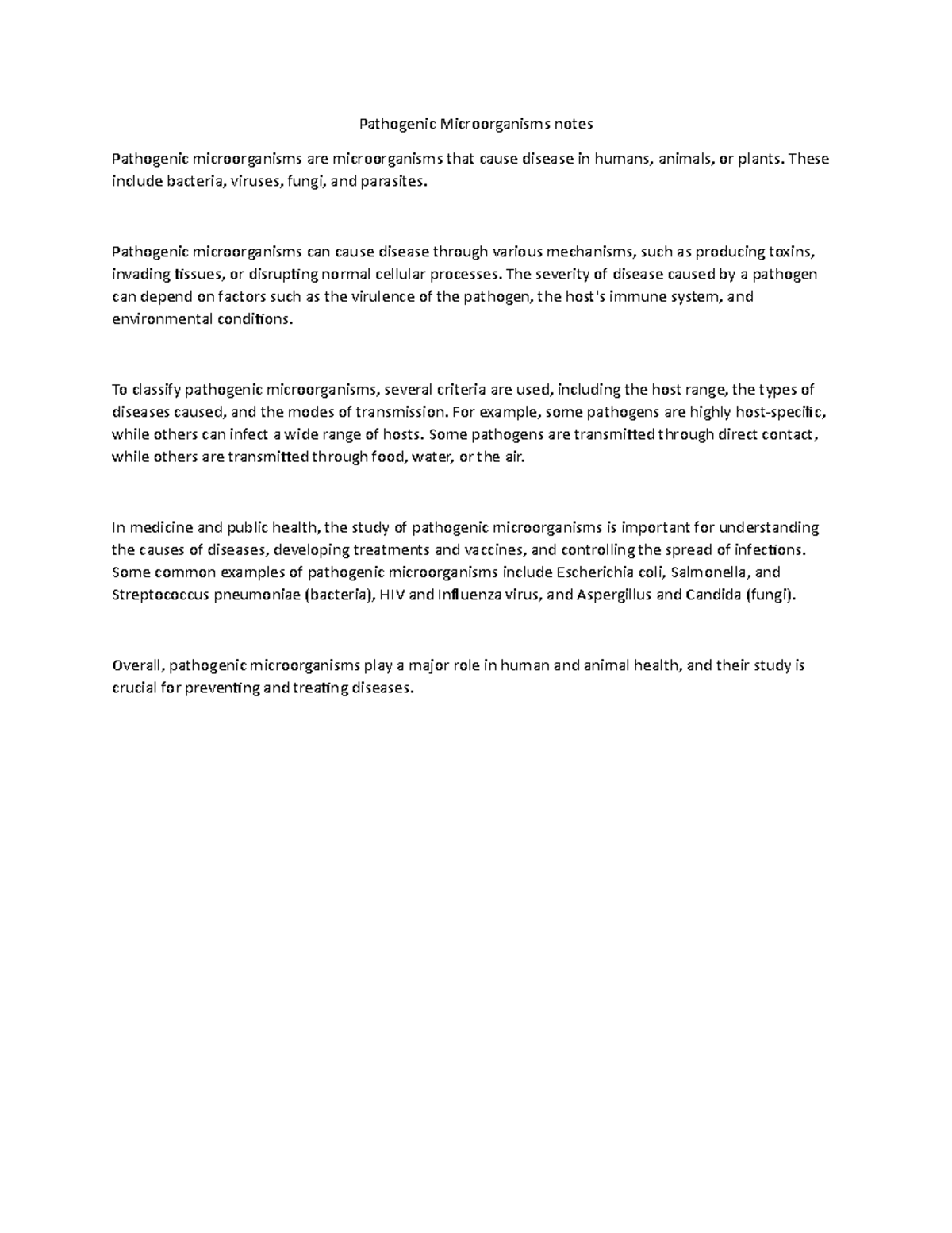 Pathogenic Microorganisms notes - Pathogenic Microorganisms notes ...