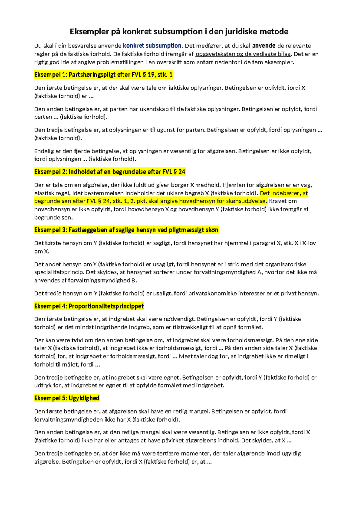 Eksempler på konkret subsumption i den juridiske metode - Det medfører ...