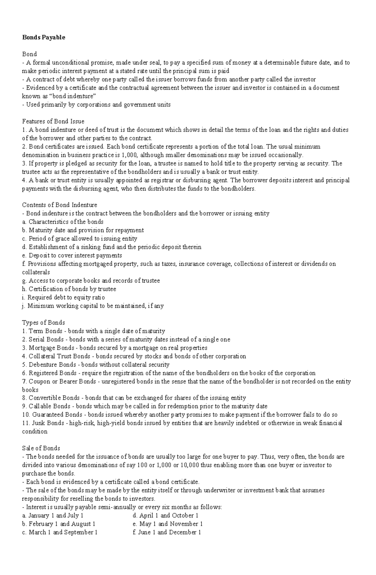Bonds Payable - Notes - Bonds Payable Bond A formal unconditional ...